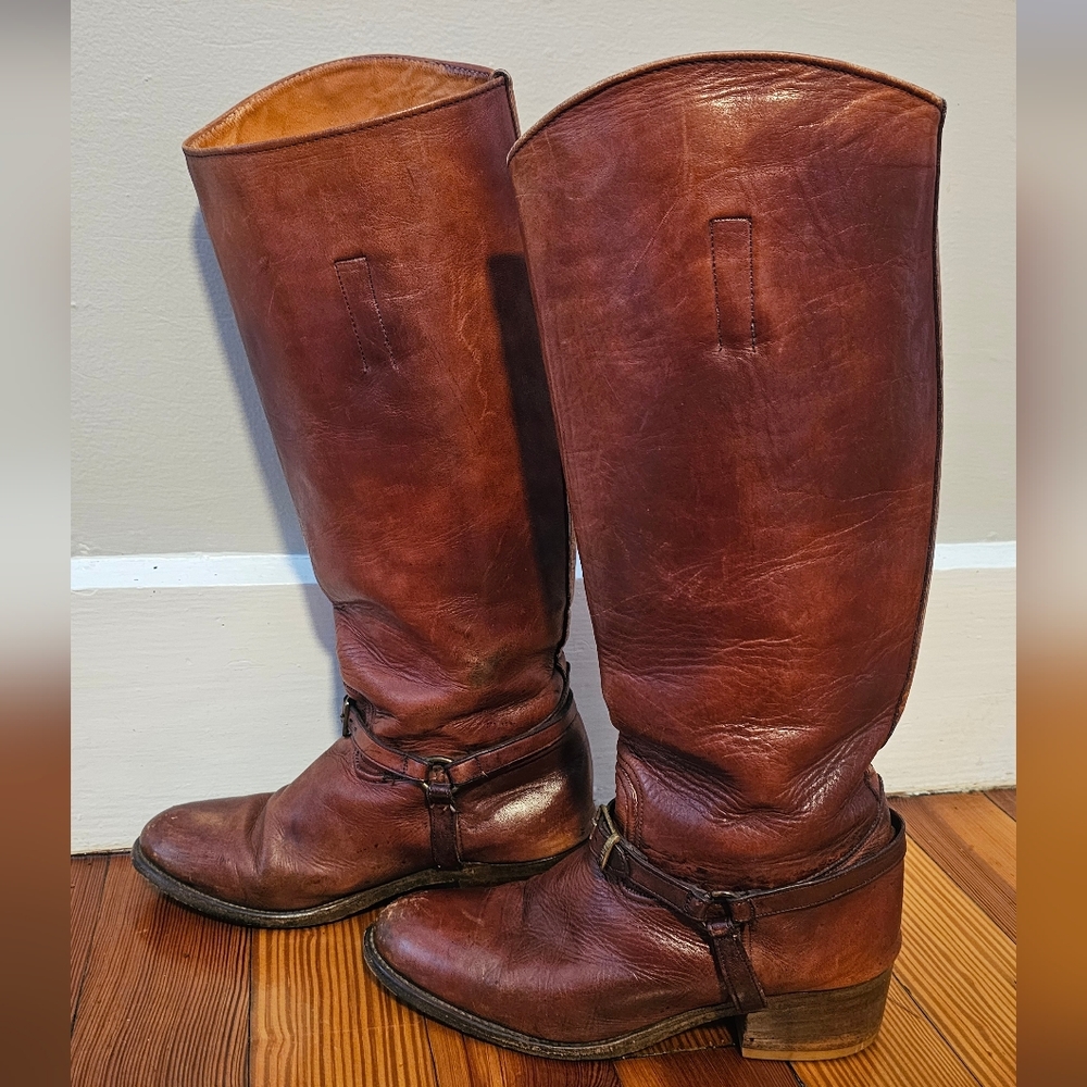 Frye Campus Boots Brown Leather Vintage With Buckle Size 8.5